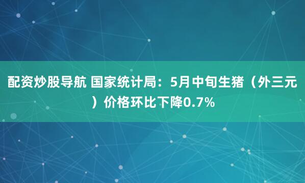 配资炒股导航 国家统计局：5月中旬生猪（外三元）价格环比下降0.7%